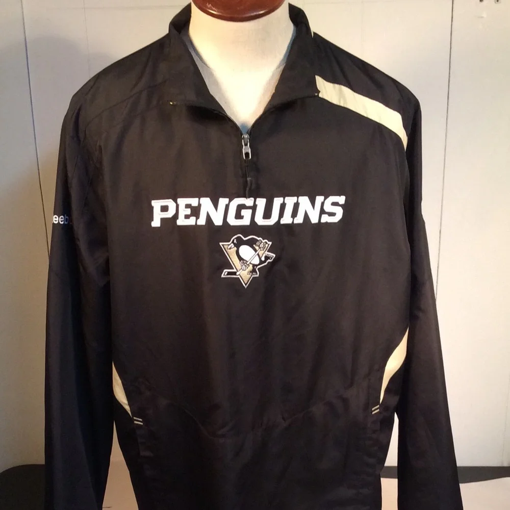 Pittsburgh Penguins 1/4 zip pullover Windbreaker mens size XL Reebok Center Ice - Picture 10 of 12